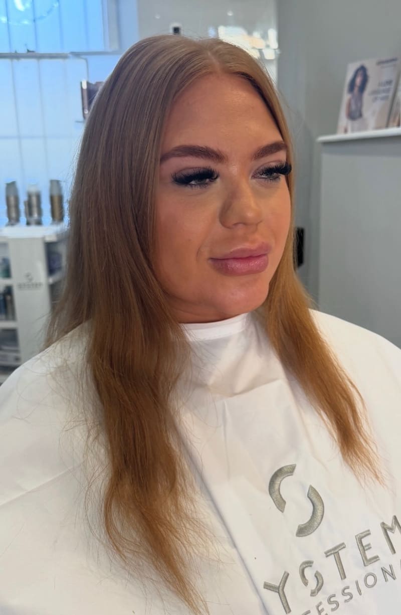 Before: long hair with faded, grown-out colour and flat ends.