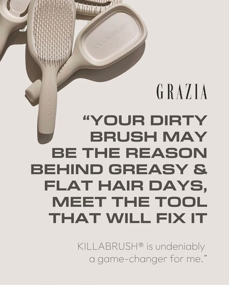 Grazia: “Your dirty brush may be the reason behind greasy and flat hair days. Meet the tool that will fix it.”