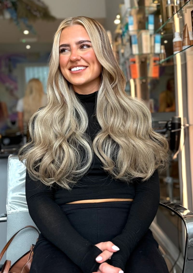 A blonde blow-dry with a deep wave.