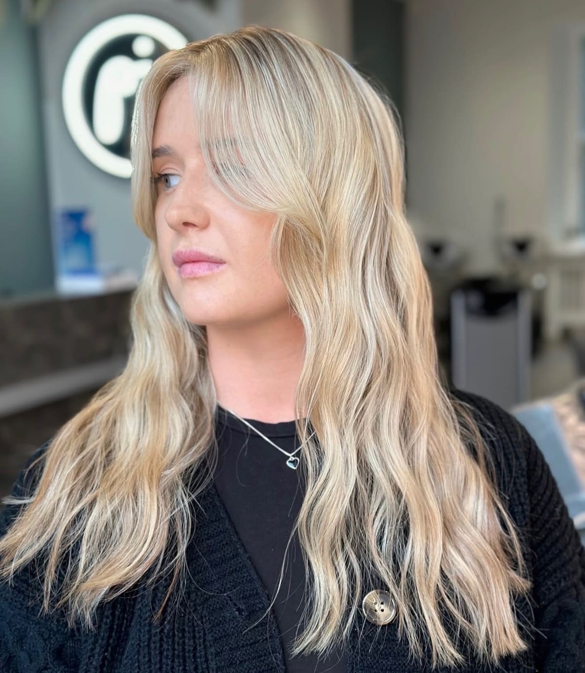 Blonde with a deliberate shadow root.