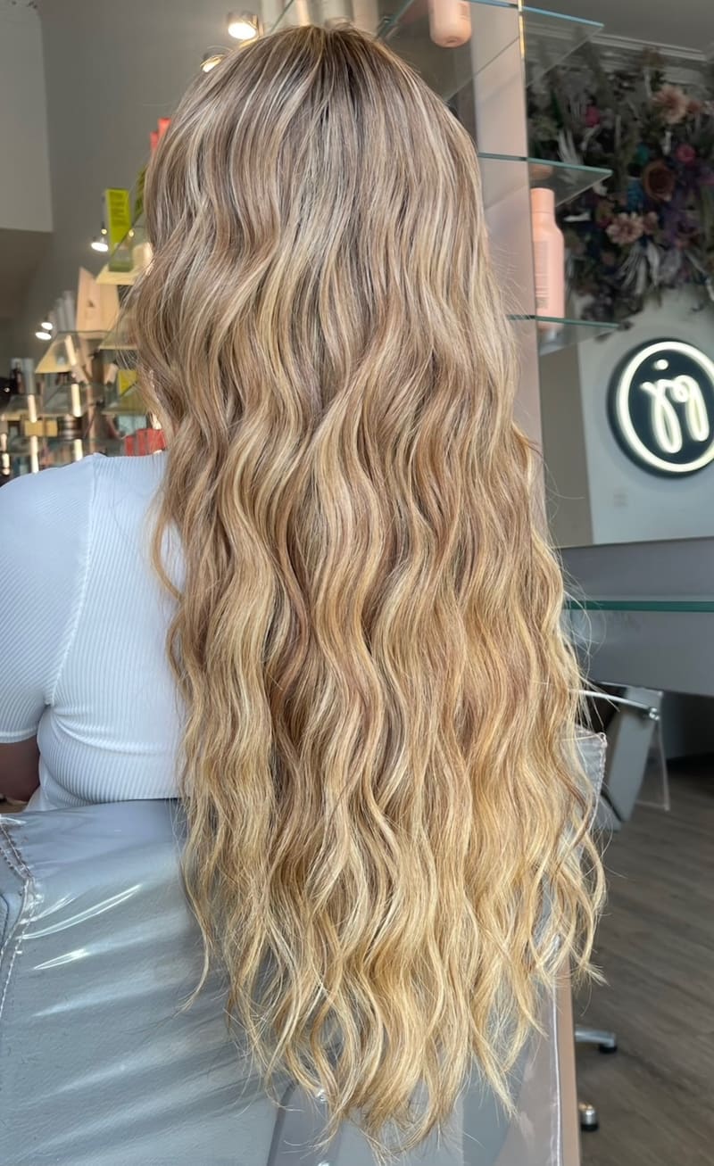 Golden blonde waves down the back.